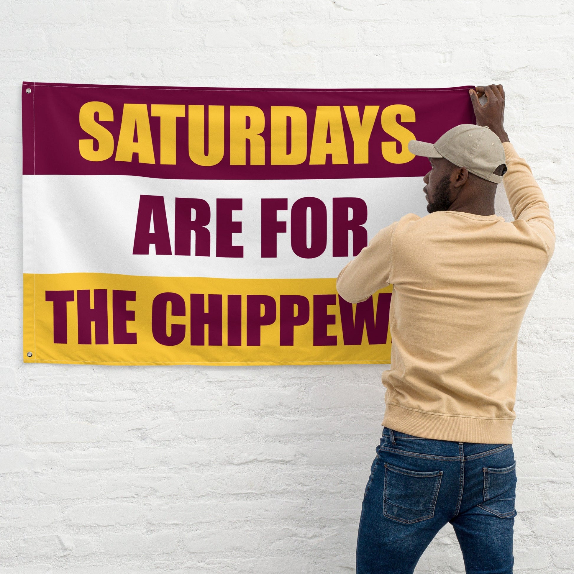 Large Banner, Saturdays are for the Chippewas Tapestry, Dorm, Tailgate Flag