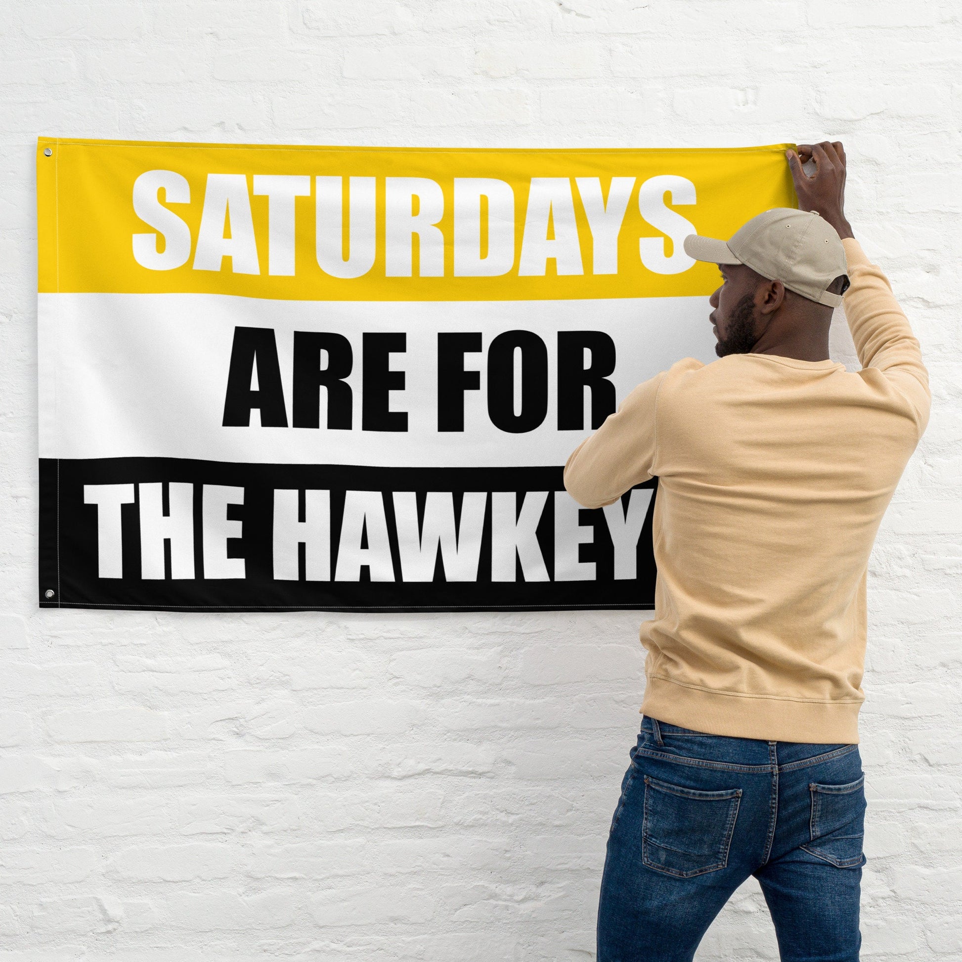 Large Banner, Saturdays are for the Hawkeyes Tapestry, Dorm, Tailgate Flag, Gift for Him