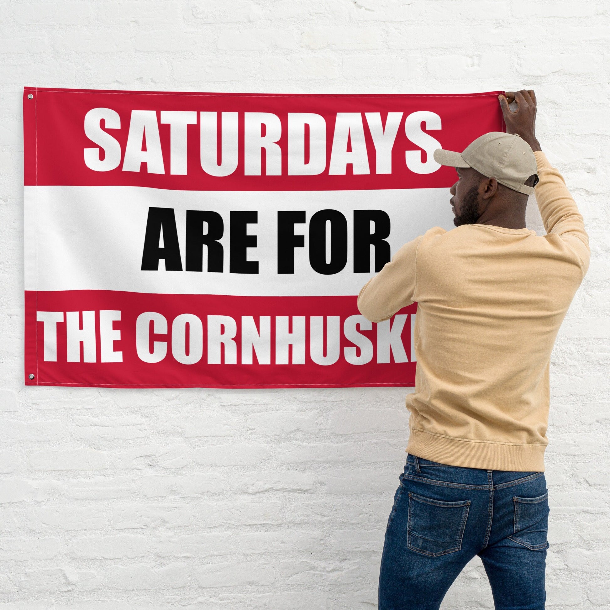 Large Banner, Saturdays are for the Cornhuskers Tapestry, Dorm, Tailgate Flag, Gift for Him