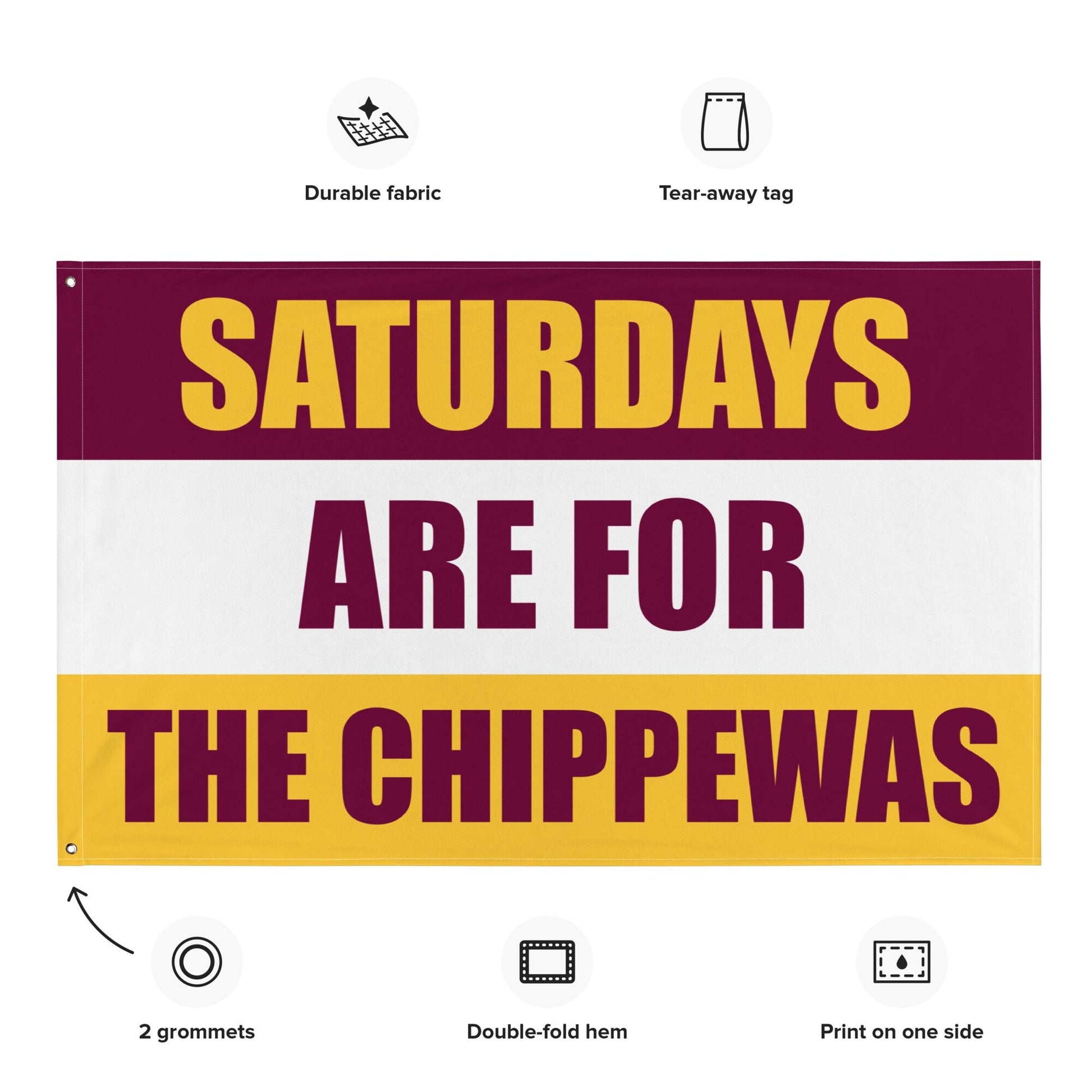 Large Banner, Saturdays are for the Chippewas Tapestry, Dorm, Tailgate Flag