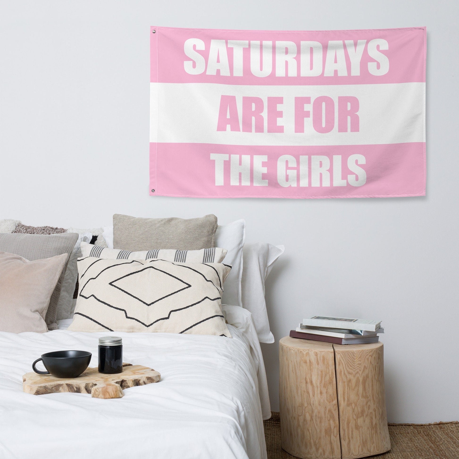 Saturdays are for the Girls Flag | Party College Dorm Tapestry Gift For Her | Pink