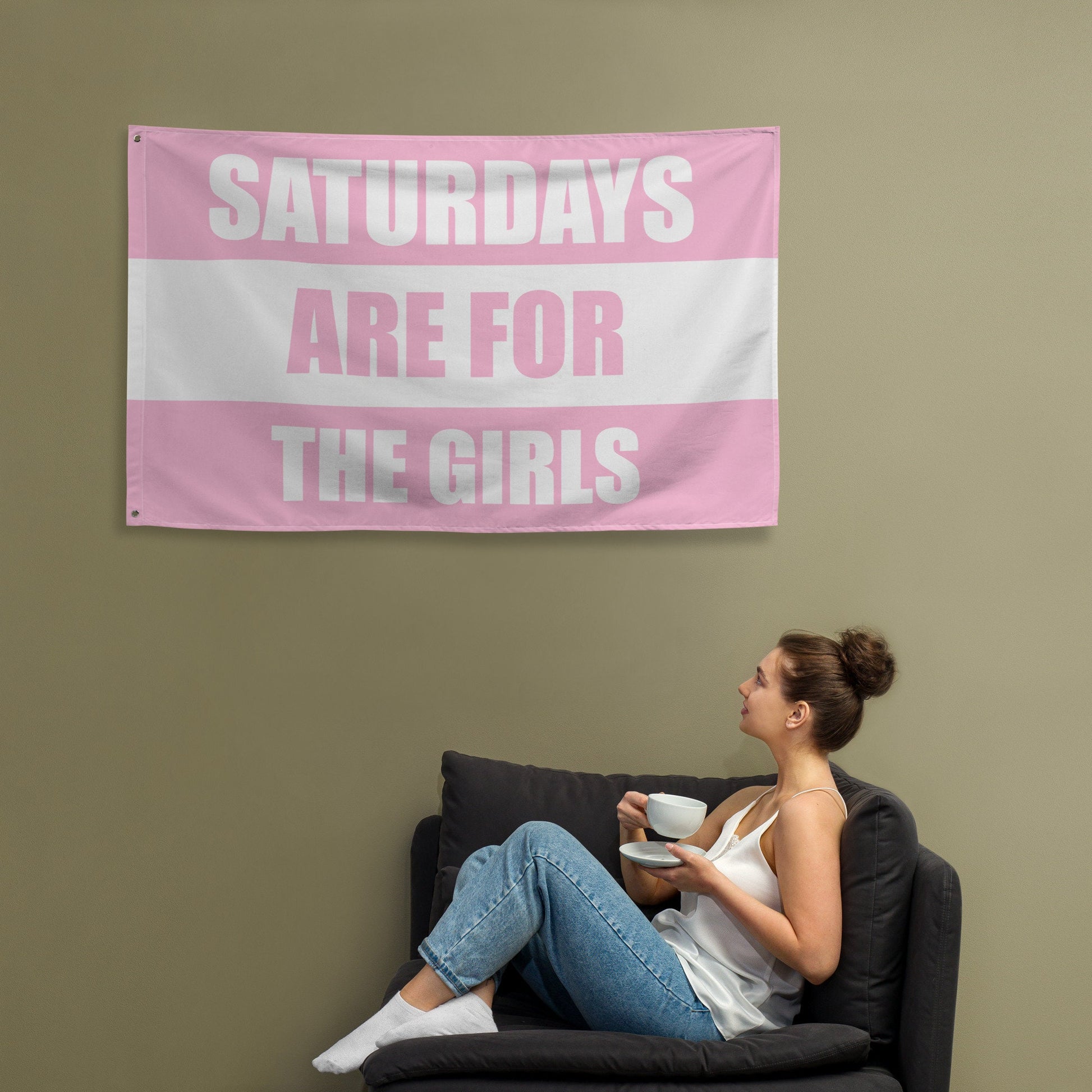 Saturdays are for the Girls Flag | Party College Dorm Tapestry Gift For Her | Pink