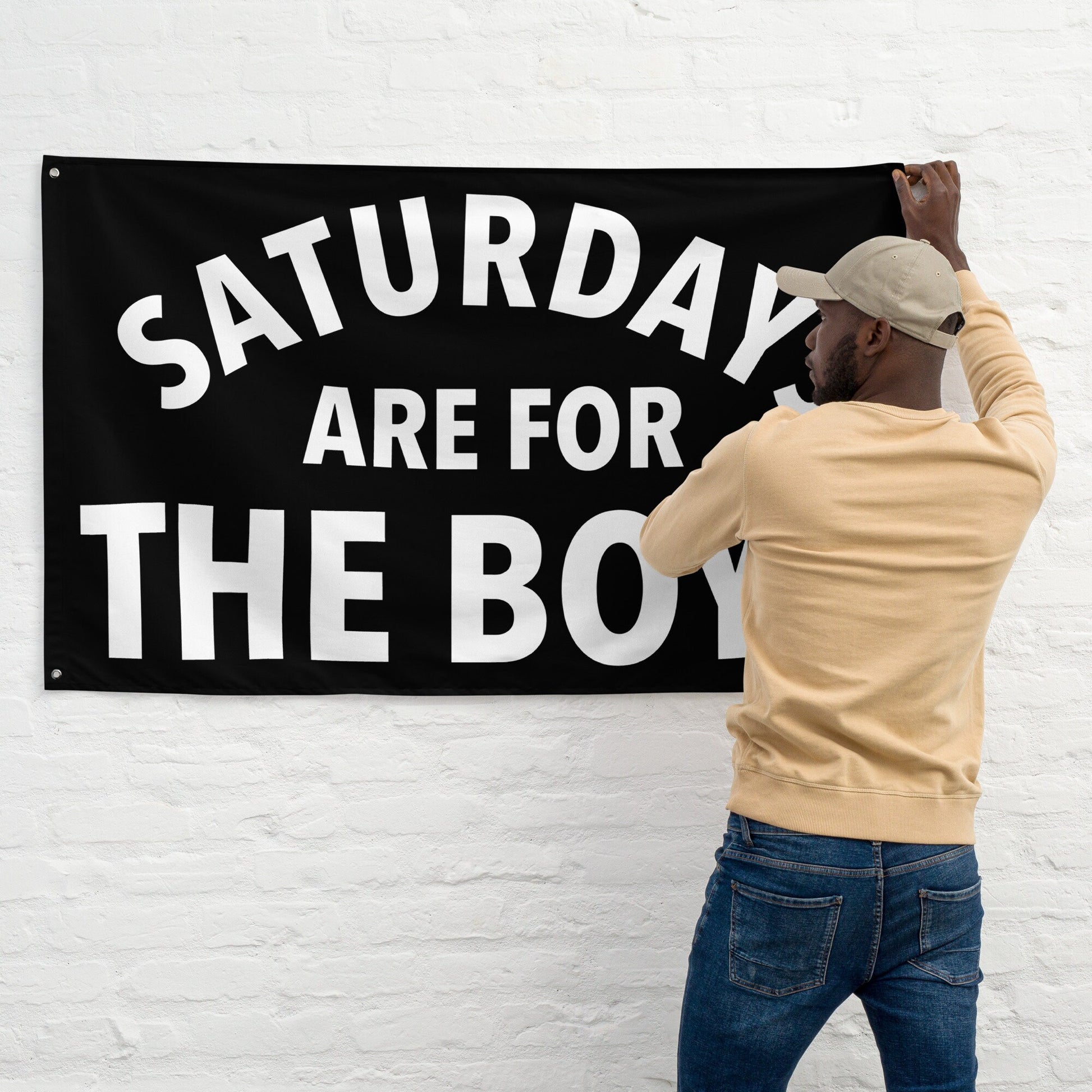 Saturdays are for the Boys, Black Flag Banner | Gift for Him, Dorm, College, Tailgate, Decoration