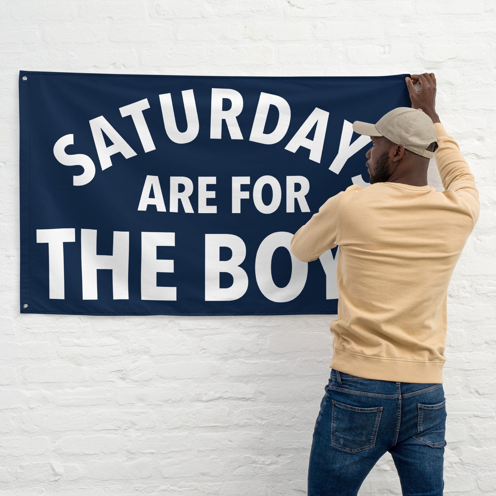 Saturdays are for the Boys, Navy Blue Flag Banner | Gift for Him, Dorm, College, Tailgate, Decoration, Tapestry