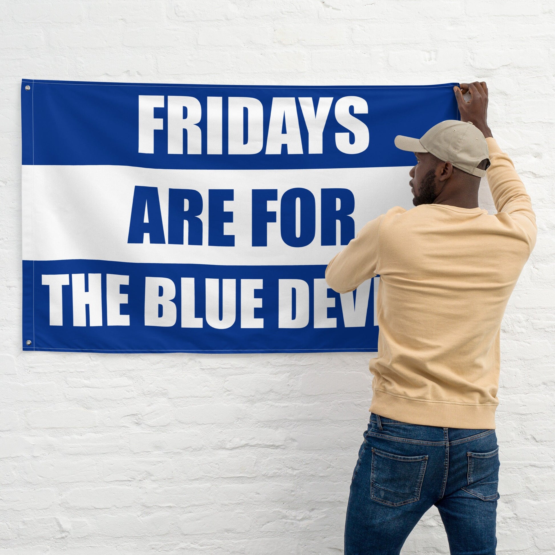 Large Banner, Fridays are for then Blue Devils Tapestry, Dorm, Tailgate Flag, Gift for Him copy