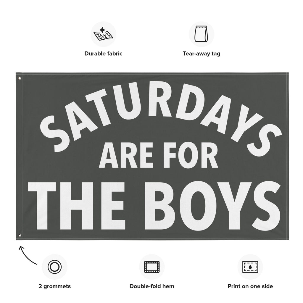 Large Banner, Saturdays are for the Boys Tapestry, Dorm, Tailgate Flag, Gift for Him Grey