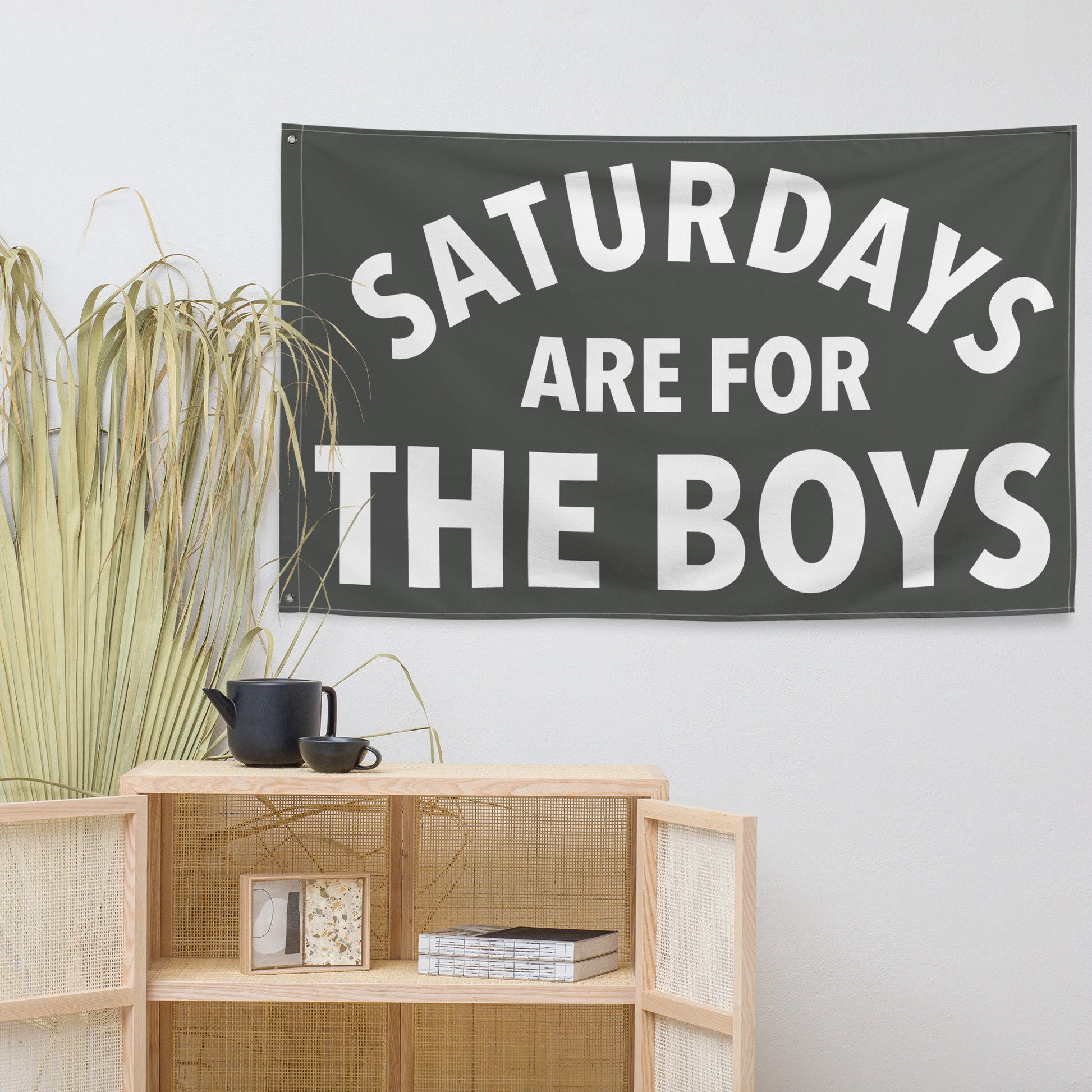 Large Banner, Saturdays are for the Boys Tapestry, Dorm, Tailgate Flag, Gift for Him Grey