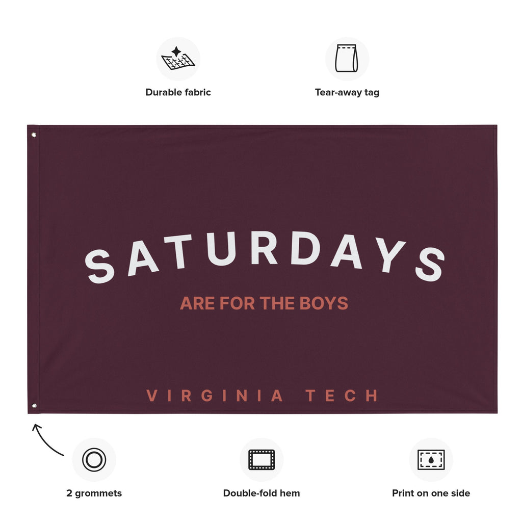 Virginia Tech Hokies, Saturdays are for the Boys, Flag Banner | Gift for Him, Dorm, College, Tailgate, Minimal Retro Modern Farmhouse