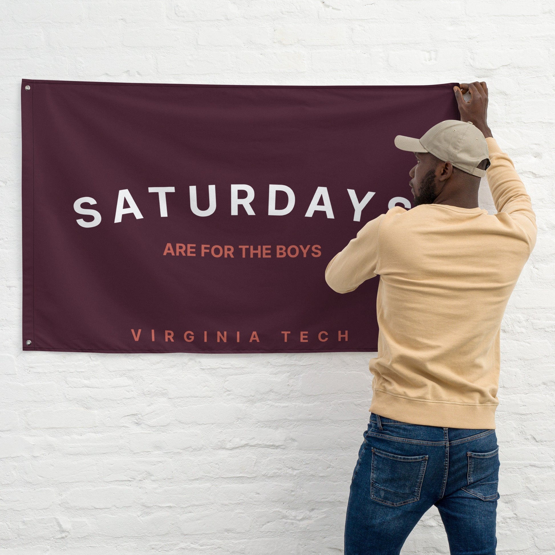 Virginia Tech Hokies, Saturdays are for the Boys, Flag Banner | Gift for Him, Dorm, College, Tailgate, Minimal Retro Modern Farmhouse
