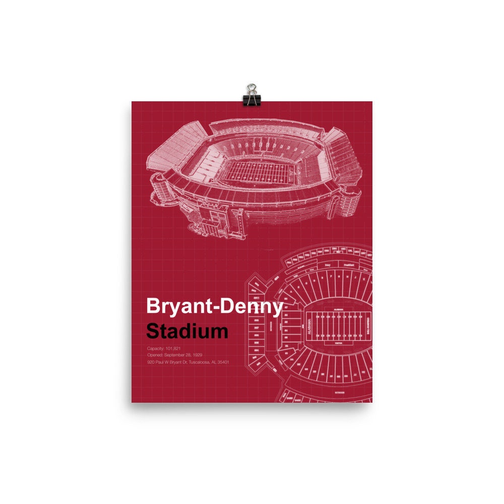 Bryant-Denny Stadium Wall Artwork, University of Alabama Football Blueprint Schematic Print Gift for Him Decor