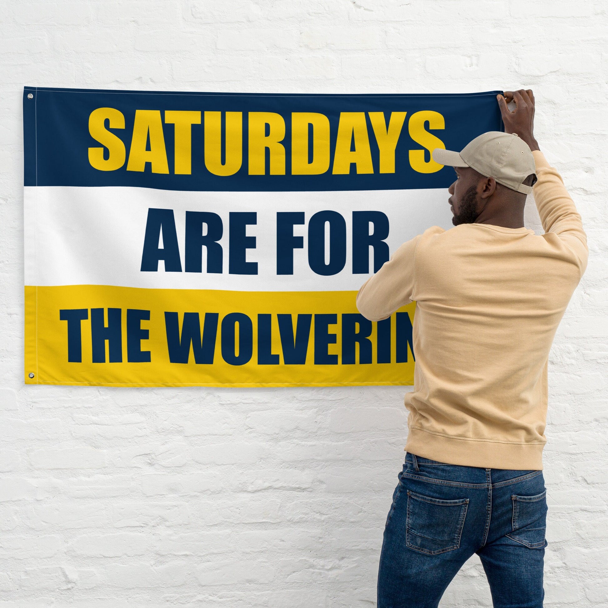 Large Banner, Saturdays are for the Wolverines Tapestry, Dorm, Tailgate Flag, Gift for Him