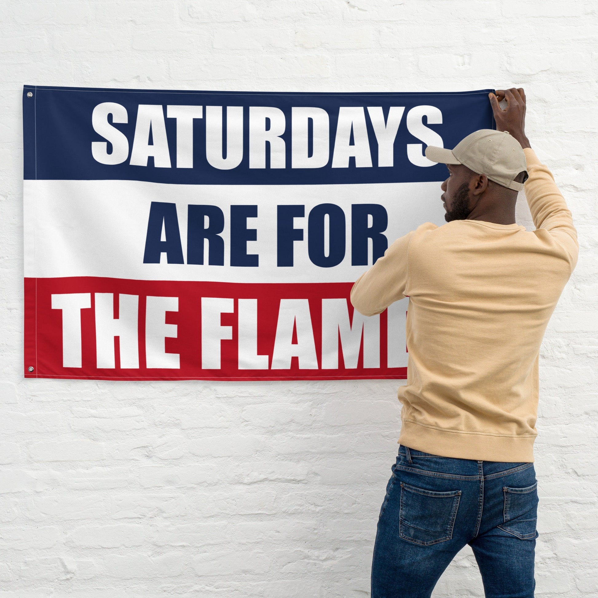 Saturdays are for the Flames Flag, Tapestry, Dorm, Football Liberty University Tailgate Flag Gift for Him