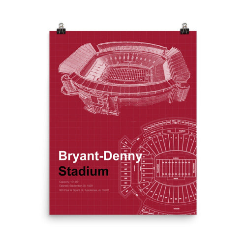 Bryant-Denny Stadium Wall Artwork, University of Alabama Football Blueprint Schematic Print Gift for Him Decor