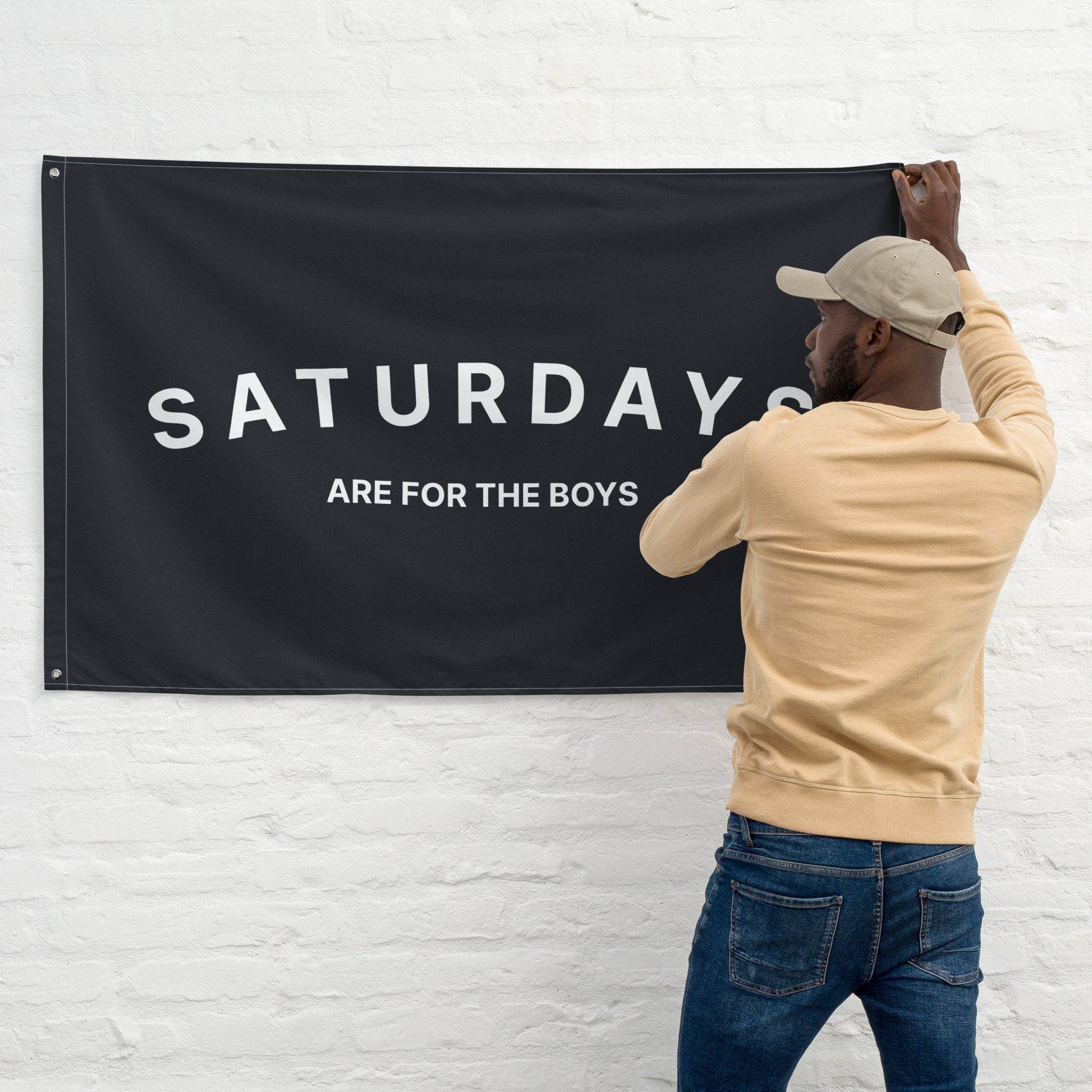 Saturdays are for the Boys, Black Flag Banner | Gift for Him, Dorm, College, Tailgate, Decoration Minimal Retro Modern Farmhouse