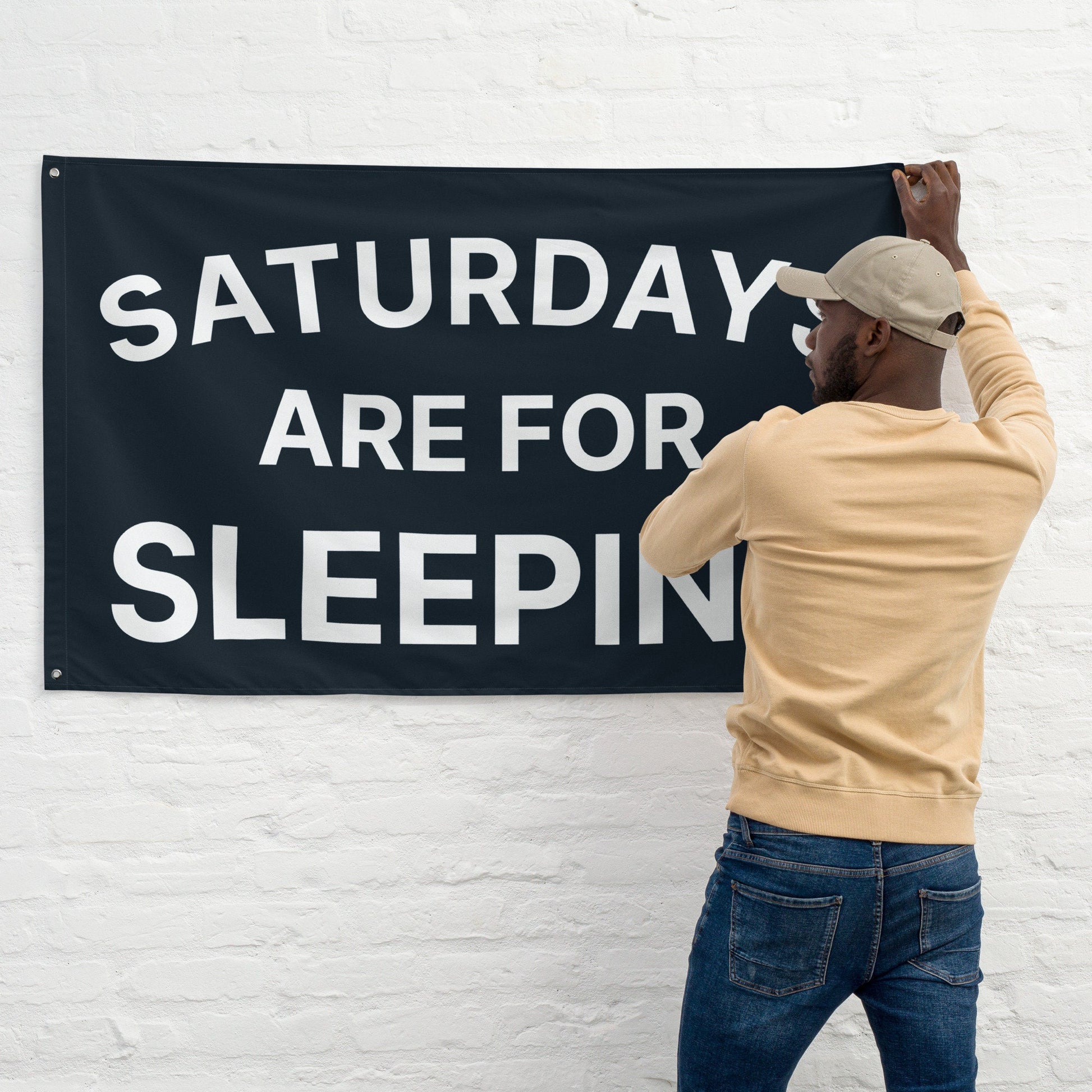 Saturdays are for Sleeping Flag, Banner, Gift, Tapestry, Navy